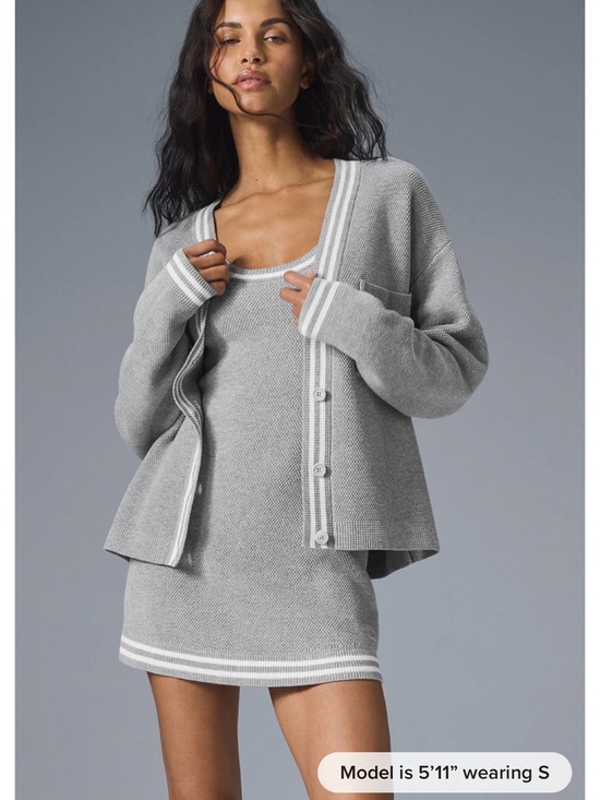 ALO Yoga Sweaters - ALO tennis club sweater knit cardigan in grey and white